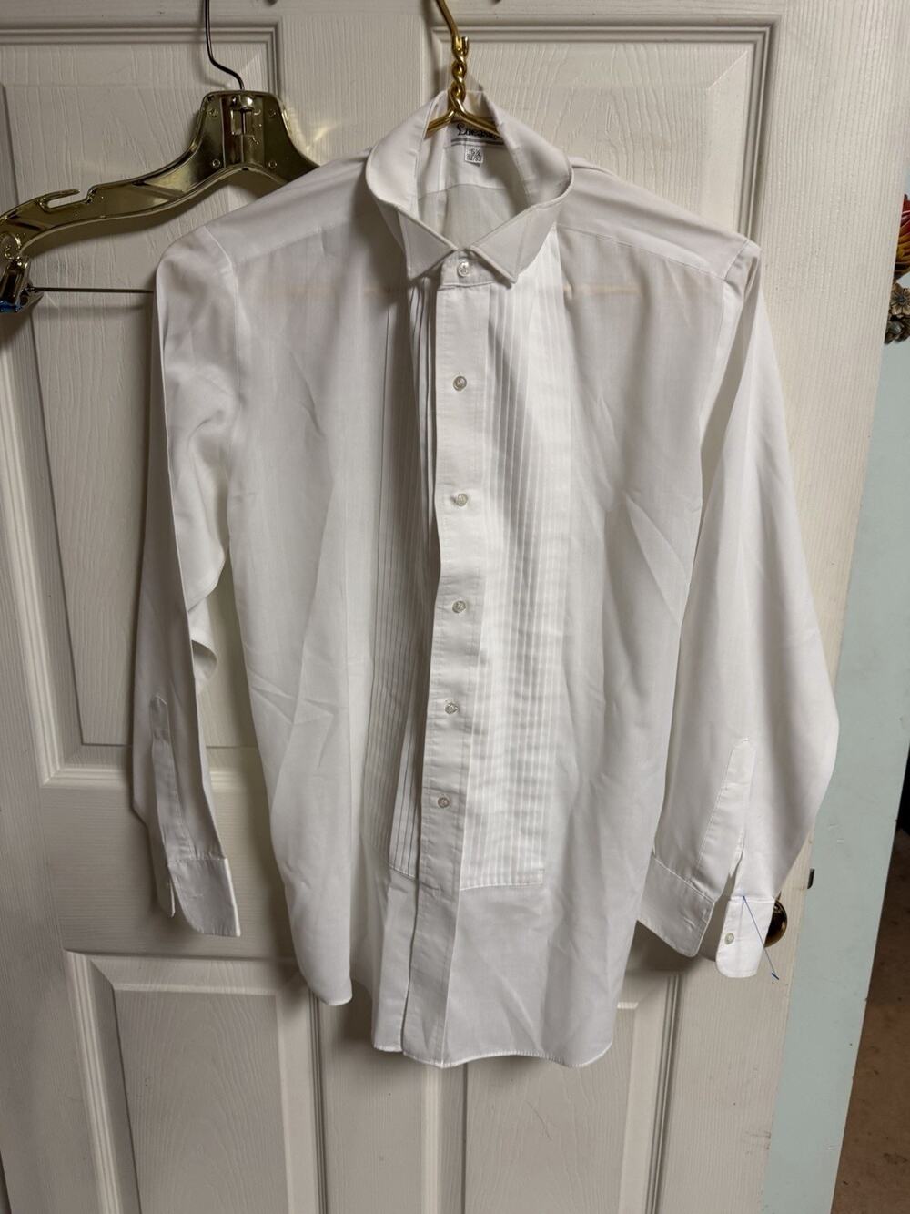 LUCASINI Men’s White Long Sleeve TUX Style Shirt 15.5 32/33 Formal Thin